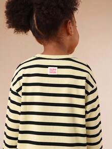 SUMWON Oversized Striped Long Sleeve Shirt Horizontal Stripes Casual Round Neck Relaxed Fit Spring Fall Everyday Comfort Top - Yellow - View 5