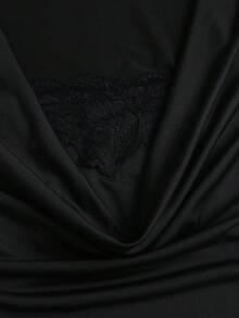 Sweetra 女款夏季黑色短袖深V領蕾絲飾邊連身褲，修身剪裁，適合通勤、晚餐聚會、夜晚雞尾酒酒吧派對 - 黑色 - 查看 5