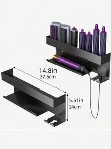 1pc Large Capacity Carbon Steel Wall Mount Holder For Hair Dryer Curling Iron Rustproof No Drilling Self Adhesive Strong Load Bearing Hair Tool Storage Box Bathroom Salon Organizer For Home Hotel Dormitory Travel Black Wall Mounted Hair Dryer Stand - Multicolor - View 2
