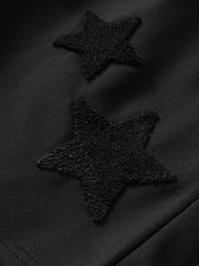 ROMWE MEN Street Life 2026夏季新款刺繡字母泡棉短褲，情侶款海灘短褲，度假休閒街頭風長褲 - 黑色 - 查看 6