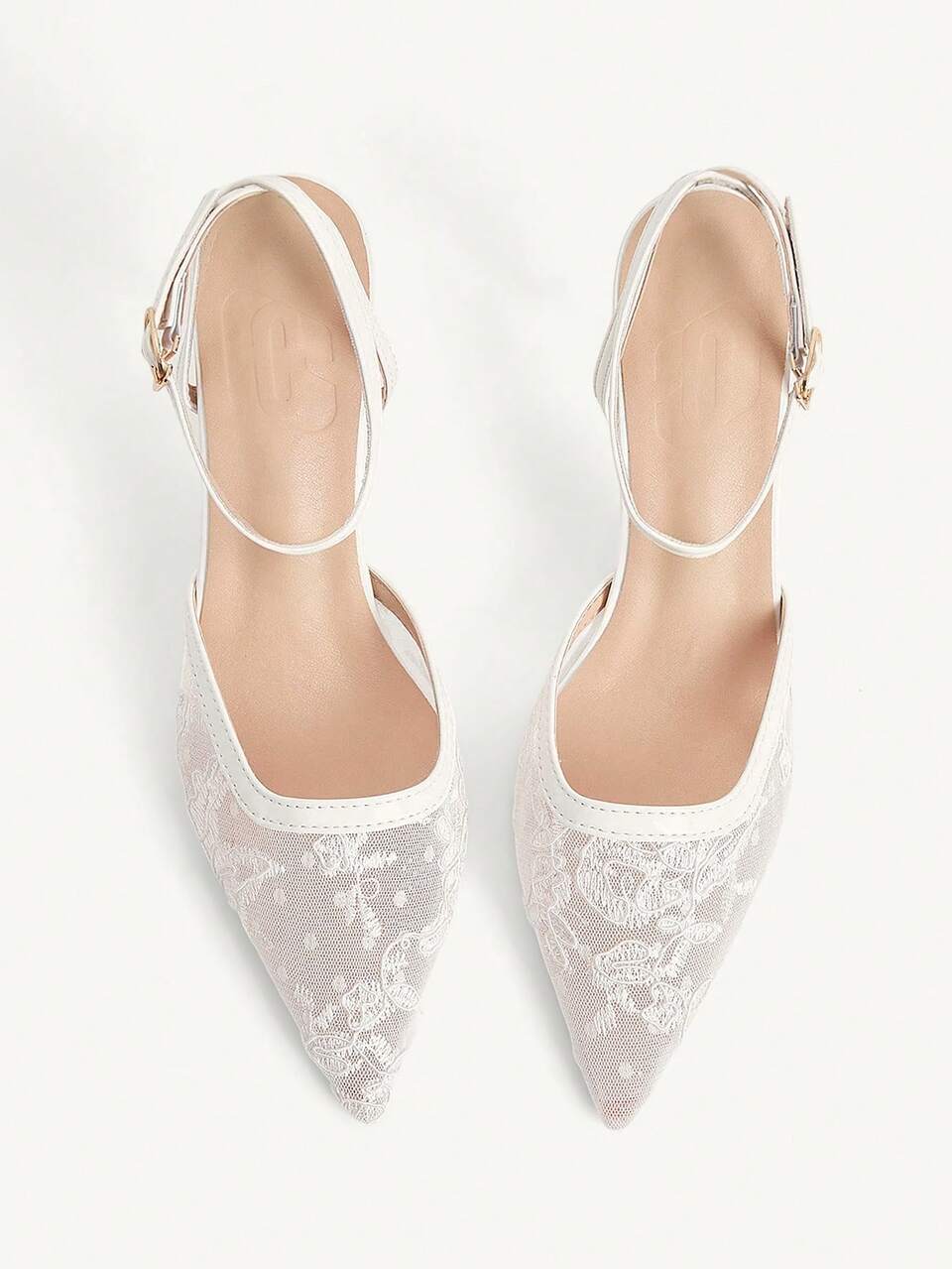 CUCCOO CHICEST Women Shoes Pointed Beige Back Ankle Strap Lace Mesh High Heel Shoes, Classic Elegance Fashion Empty Shoes After Party Banquet Fall Shoes