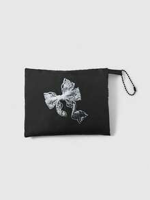 ROMWE Kawaii Fashion All-Over Bow Pattern Storage Bag, Large Capacity Portable Foldable Shopping Tote Bag With Coin Purse - Black and White - View 4