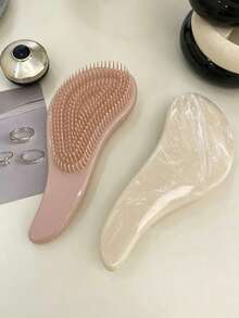 Haus Hana 1pc Marble Pattern Soft Bristle Hair Brush, Tangle-Free Portable Plastic Scalp Massage Cushion Comb - Multicolor - View 4