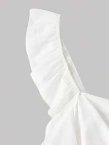SHEIN MOD Vestido Maxi de Talla Grande con Decoración de Estrella de Mar de Metal, Bajo con Volantes y Gasa - Blanco - Ver 3