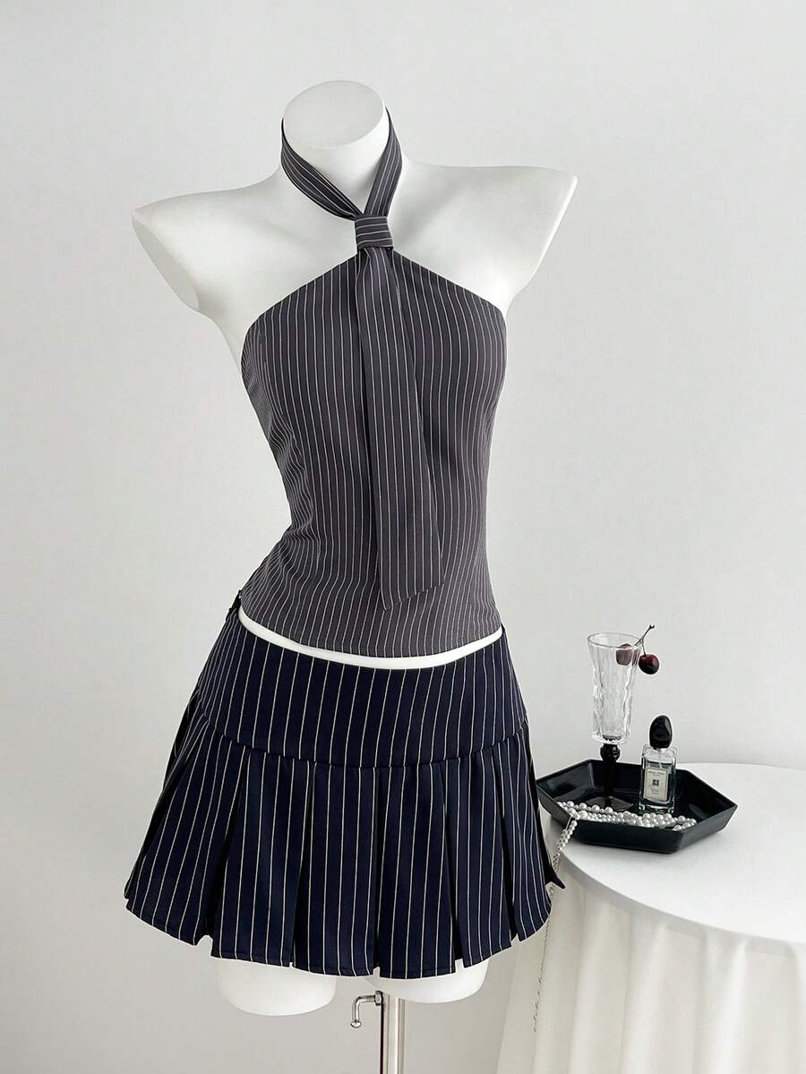 Elamini Spring/Summer White Black And White Sleeveless Blazer Office Wear Daily Commute Fashion Business Casual 70s 90s Preppy Back-To-School School - Dark Grey - View 1