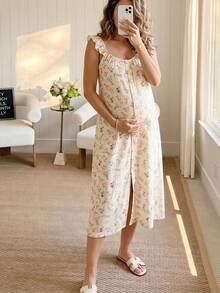 GentleRue Maternity Comfortable Elegant Floral Nursing Maternity Dress Photoshoot Summer Maternity - Multicolor - View 1