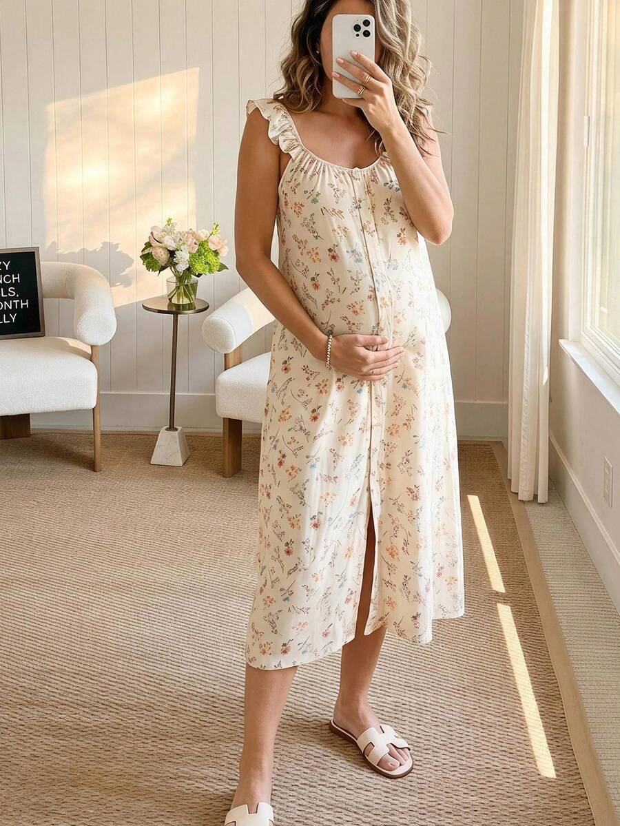 GentleRue Maternity Comfortable Elegant Floral Nursing Maternity Dress Photoshoot Summer Maternity - Multicolor - View 1