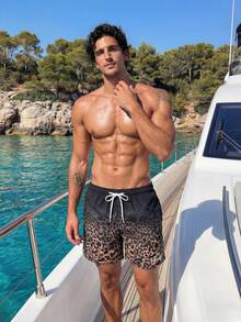 Manfinity Swimmode Men's Summer Beach Comfortable Breathable Drawstring Leopard Print Colorblock Beach Shorts Holiday / Vacation / Beach / Hawaii / Tropical / Swim /  Ba - Multicolor - View 6