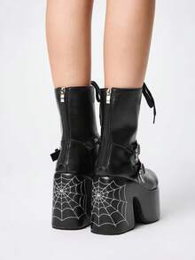 ROMWE Grunge Punk Sandales à talons pour femmes, bottes cool, sangles, ajourées, tête de sac, style romain, muffin, talons hauts, plateforme, talon compensé, sandales ajourées - Noir - Voir 5