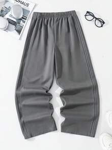 SHEIN 男童休閒學院風百褶寬腿長褲 - 黑色 - 查看 4