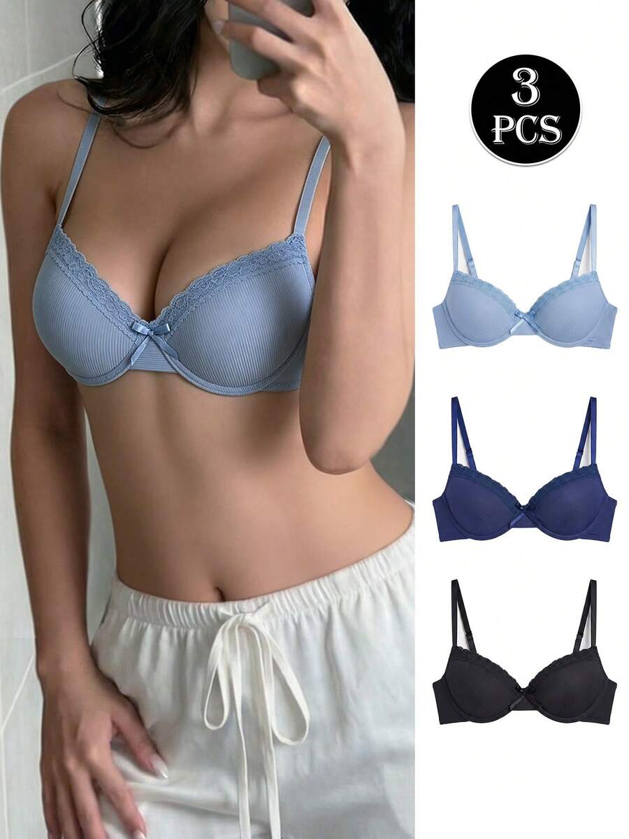 Napfluff Set de 3 sujetadores para mujeres, sujetador sencillo y casual inalámbrico con acolchado - Multicolor - Ver 1