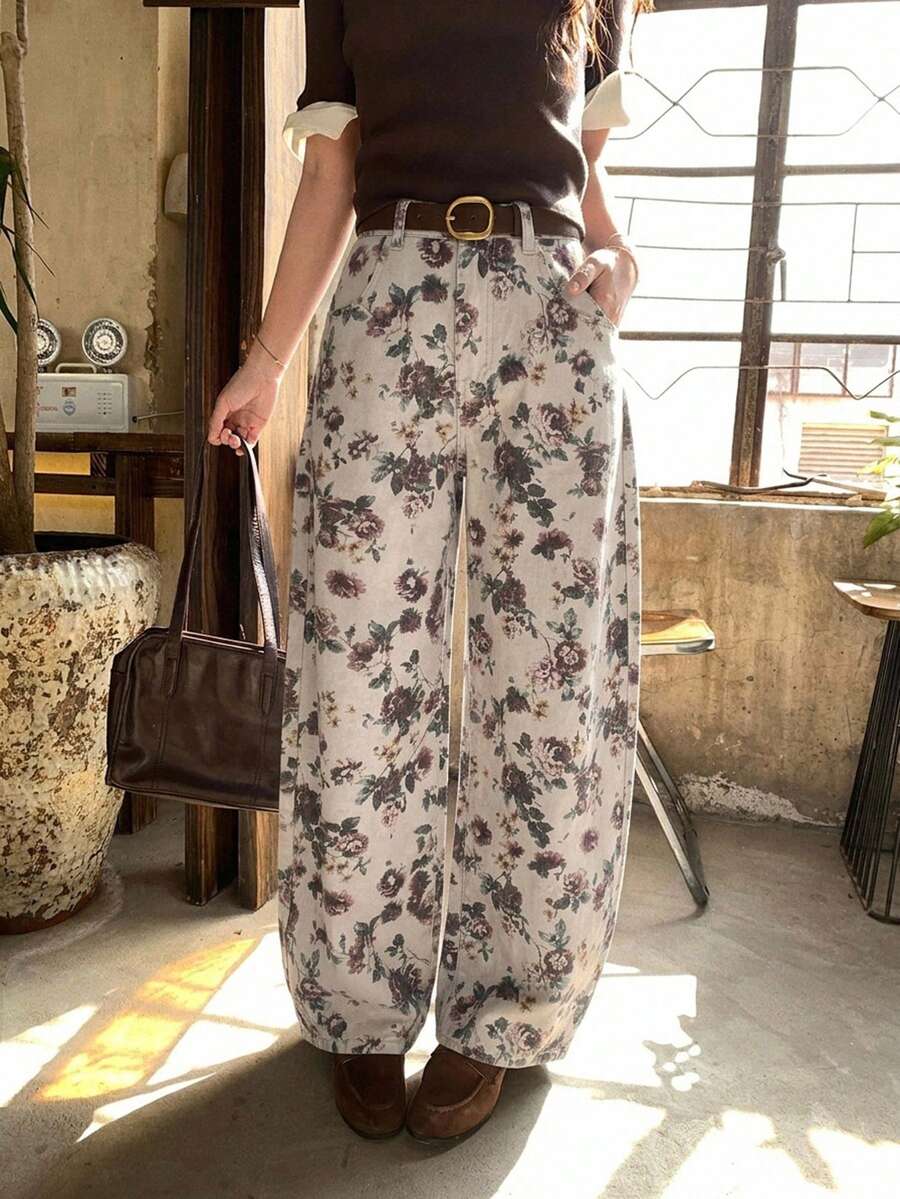 DAZY 女款拼接日系街頭風寬鬆寬腿休閒牛仔褲 夏季可愛上衣 - 彩色 - 查看 1