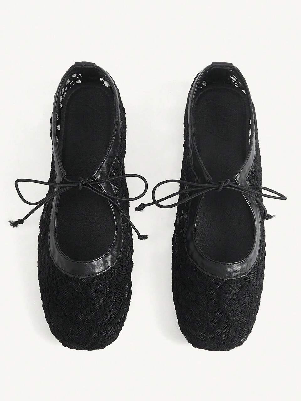 CUCCOO CHICEST Black Lace Mesh Elastic Lace-Up Flat Shoes For Women, Stylish, Elegant, Simple, Comfortable And Breathable.