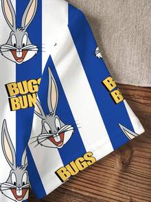 LOONEY TUNES X SHEIN 2件套男童可爱条纹圆领短袖T恤和休闲短裤套装 - 白色 - 查看 4