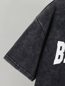 SHEIN 青少年男孩 2件/套休閒圖案圓領T恤與長褲套裝，返校服裝，基礎穿搭，適合學校、度假、旅行、運動，適用於春、夏、秋季穿搭 - 黑色 - 查看 6
