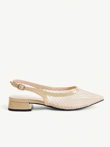 CUCCOO CHICEST 女款低跟鞋 露跟細跟網布透氣尖頭優雅高跟鞋 - 卡其色 - 查看 3