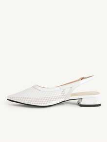 CUCCOO CHICEST Women's Low-Heeled Shoes Women's Slingback Thin-Heeled Mesh Breathable Heels Pointed Toe Elegant Shoes - White - View 5