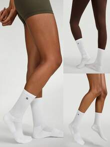 GLOWMODE 3 pares de calcetines suaves con malla ventilada y logotipo bordado perfectos para ejercicios diarios informales - Blanco - Ver 7