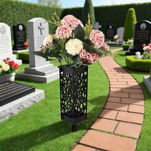 2 piezas Soportes para flores de tumba con estacas, jarrones cuadrados para cementerio para decoración de patio. Diseño hueco para fácil arreglo de flores, ideal para memorial de cementerio, marcador de jardín exterior & decoración floral de tumba. - Talla única - Ver 3