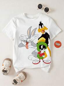 LOONEY TUNES X SHEIN 青少年男童圆领短袖时尚百搭T恤 - 白色 - 查看 1