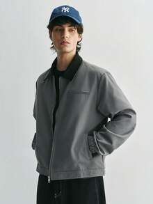 Sonviro Jaket Pria Kasual Serbaguna dengan Kerah dan Resleting Depan, Lengan Panjang, Cocok untuk Pemakaian Sehari-hari, Jaket Abu-abu Modis untuk Pria - Dark Grey - View 3