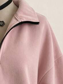 Lalippa Pink Stand Collar Half-Zip Loose Casual Women's Sweatshirt - Multicolor - View 3