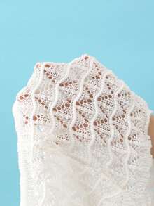 Soleia Knitted Crochet Drawstring Hollow Out Slim Fit Bow Shorts - White - View 7