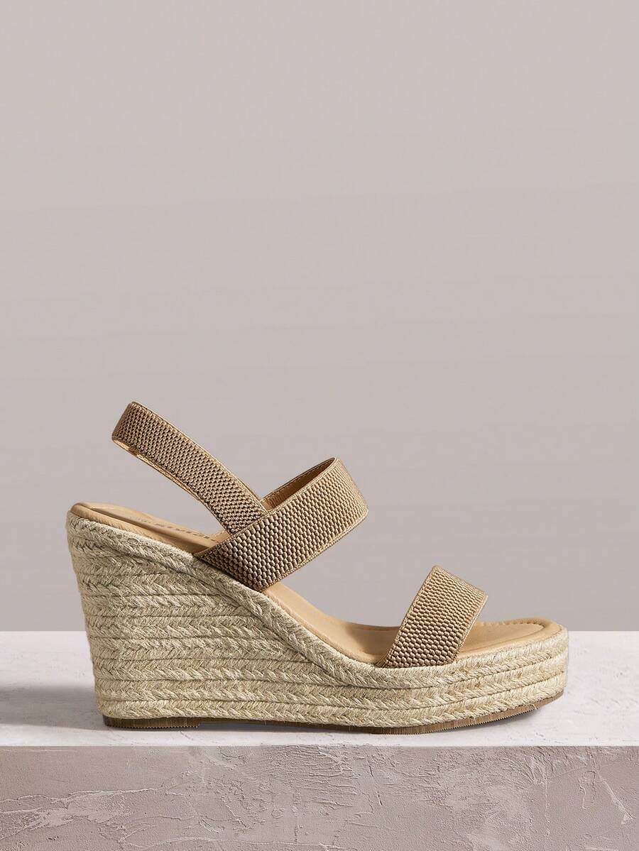 Styleloop Ladies Straw Hemp Rope Sole Electric Embroidery Upper Wedge Heel Platform Sandals Summer - Khaki - View 1