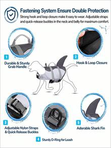 PETSIN 1PC Cute Shark Dog Life Jacket With Adjustable Straps & Quick Release Buckles, Pet Life Vest With Grab Handle & D-Ring, Dog Swimming Safety Vest For Boating Beach Pool, Dog Flotation Life Preserver For Small Medium Large Dogs - Multicolor - View 7