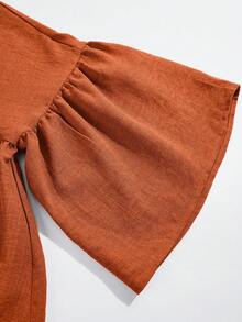 SOLERSUN Blus Peplum Wanita yang Menawan, Atasan Babydoll, Lengan Lonceng yang Mengalir, Potongan Longgar, Kontrol Perut, Warna Karat, Cocok untuk Kerja Kantor hingga Akhir Pekan yang Chic - Coklat - View 11