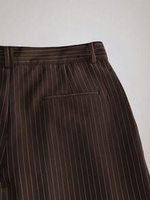SIGLOCORE Pantalones largos holgados para hombre con hebilla de metal, rayas, bloques de color, pliegues y bolsillos - Marrón - Ver 9
