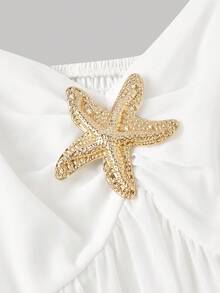 SHEIN MOD Vestido Maxi de Talla Grande con Decoración de Estrella de Mar de Metal, Bajo con Volantes y Gasa - Blanco - Ver 4