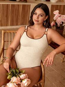 Swim Chiccia 2026 New Women's Summer Fashion One-Piece Swimsuit, Round Neck, Metal Hardware, Special Fabric, Slimming And Body-Flattering, Beach Vacation Sports Swimwear - Apricot - View 7