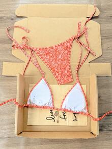 Swim Mod 2026春夏女款復古比基尼，附吊墜，繫帶小胸設計，高端極簡性感風碎花兩件式比基尼泳衣 - 彩色 - 查看 2