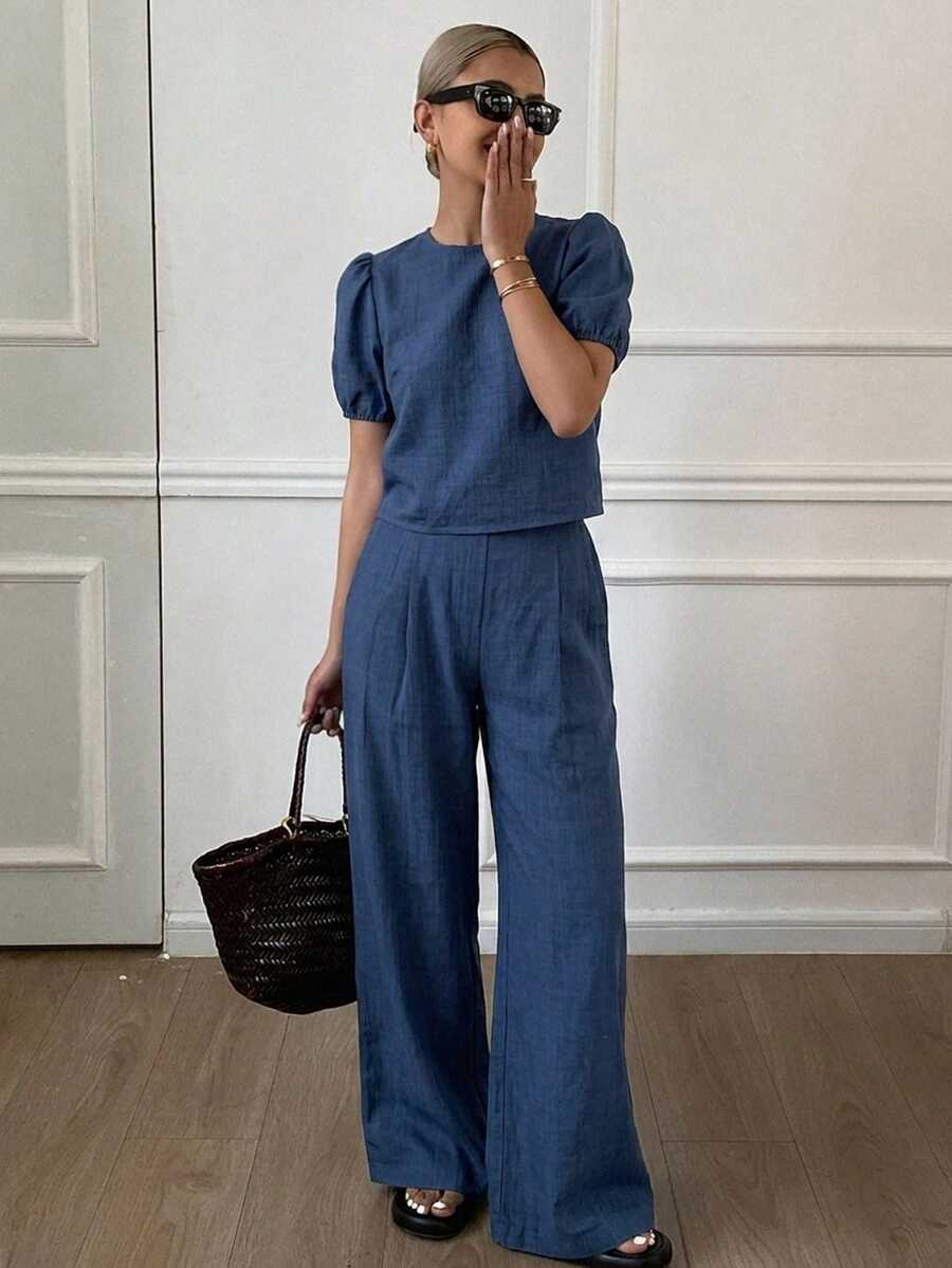 DAZY Women's Summer Striped Spaghetti Strap Top And Long Pants Casual 2 Pieces Set - Blue - View 1