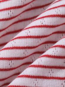 DAZY Women's Striped Lace Patchwork Long Sleeve Top And Shorts Casual Daily Homewear Set Pajamas - Red - View 8