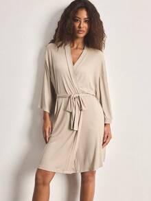 Ocili Comfortable Ribbed Soft & Smooth Cotton Robe, Women Sleepwear Loungewear - Khaki - View 2