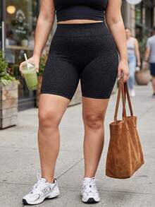 SHEIN Rhythm Era 1 pièce Short de sport sans couture sexy pour femmes grande taille, imprimé léopard, rayure latérale, effet amincissant, pour la course, le fitness, l'entraînement, le yoga, l'extérieur, couche de base, 5 pouces - Noir - Voir 4