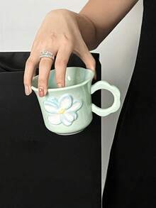 New, Original Hand-Drawn Flower Water Cup, Ceramic, High-Appearance, Pink And Pastel-Colored Coffee Cup, Perfect Gift Item, Creative Cup. - Multicolor - View 6