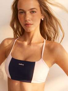 Aralina Aktiver Farbblock Spaghettiträger Sport-BH Yoga Pilates Crop Top Fitness Training Sommer Herbst Weltcup Watch Party - Verschiedenfarbig - Übersicht 6