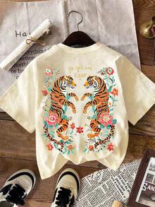 EMERY ROSE Women's Tiger Print Shirt, Tiger Shirt, For Animal Lovers - Apricot - View 2