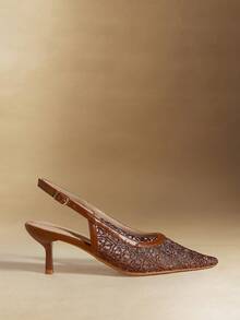 Rosivie Women's Elegant Embroidered Pointed Toe High Heels, Suitable For Commuting - Brown - View 4