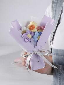 1 PC Creative Home Decor Gift Idea Multicolor Soft Decorative Puff Flower Bouquet Floral Arrangement Centerpiece For Mothers Day Women Day Living Room Unique Handcrafted Look - multicolor - View 5