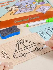 MINKOJA Kids Symmetrical Drawing Flash Cards, 24 Double-Sided Reusable Erasable Grid Drawing Boards, Toddler Pen Control Training Toy, Spatial Cognition Educational Montessori Game Gift For Boys Girls Age 3+ - Multicolor - View 5