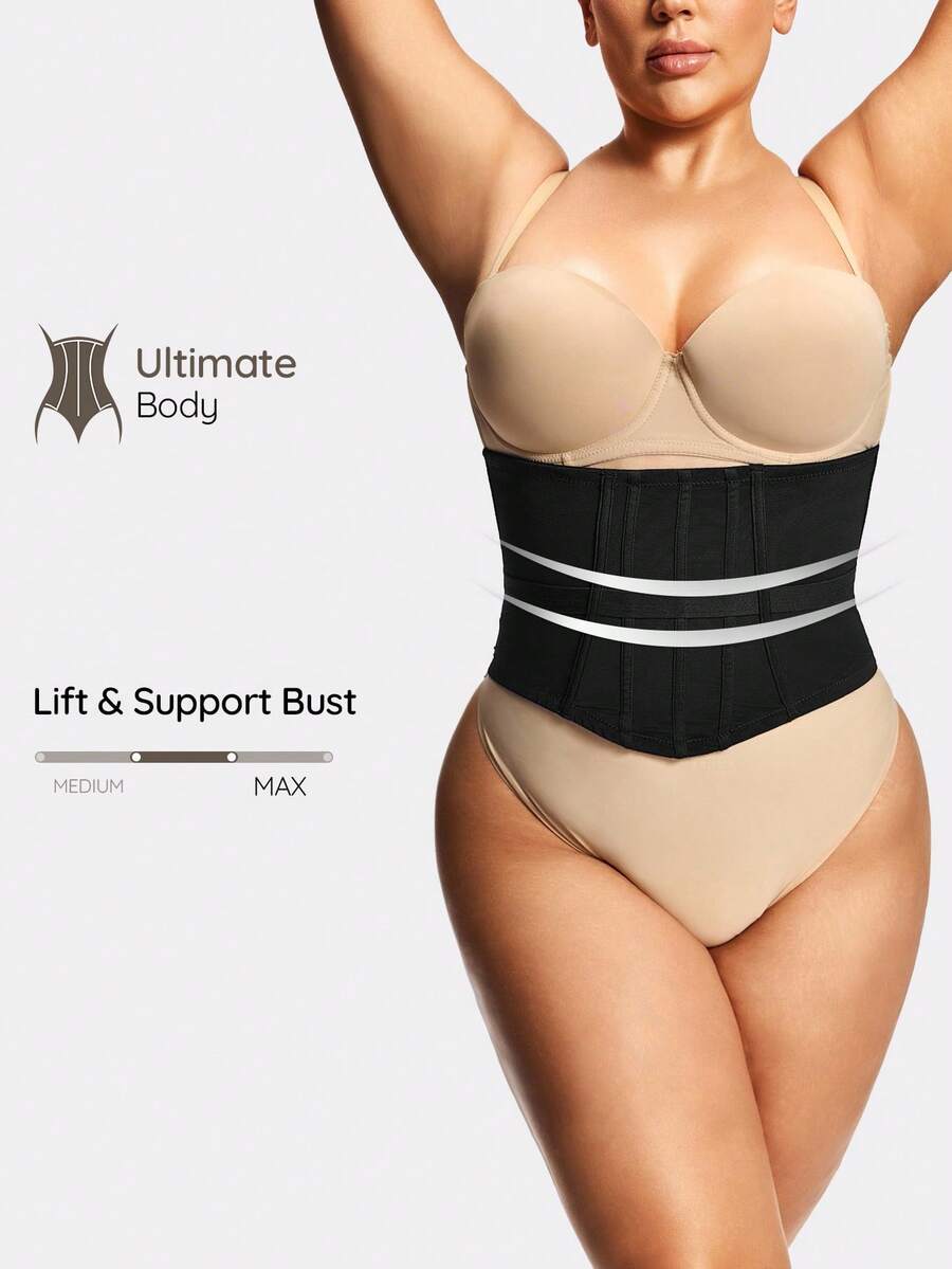 SHAPORA Plus Size Waist Trainers, Shaping & Slimming With Button-Up Design - Black - View 1