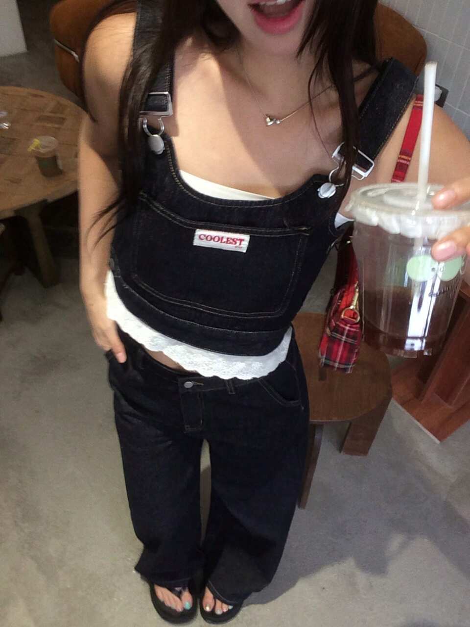 Women's Denim Overall Straps & Casual Long Pants Korean Style 2 Pieces Denim Set