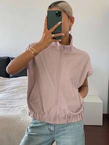 DAZY 女款翻領無袖短版街頭休閒背心式薄外套 夏季 - 紫色 - 查看 3