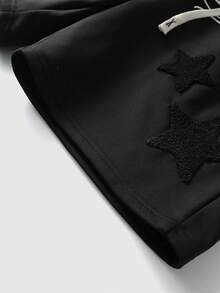 ROMWE MEN Street Life 2026夏季新款刺繡字母泡棉短褲，情侶款海灘短褲，度假休閒街頭風長褲 - 黑色 - 查看 4