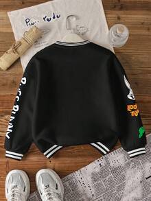 LOONEY TUNES X SHEIN Tween Boy Letter & Cartoon Rabbit Graphic Crew Neck Long Sleeve Drop Shoulder Oversize Sweatshirt Fall Winter - White - View 2