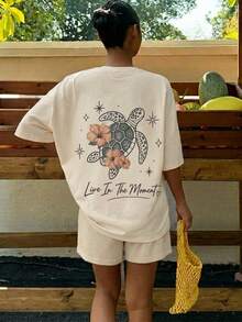 Kids Tween Girl Casual Minimalist Cartoon Pattern Short Sleeve T-Shirt & Shorts 2 Pieces Set, Suitable For Summer - Multicolor - View 1